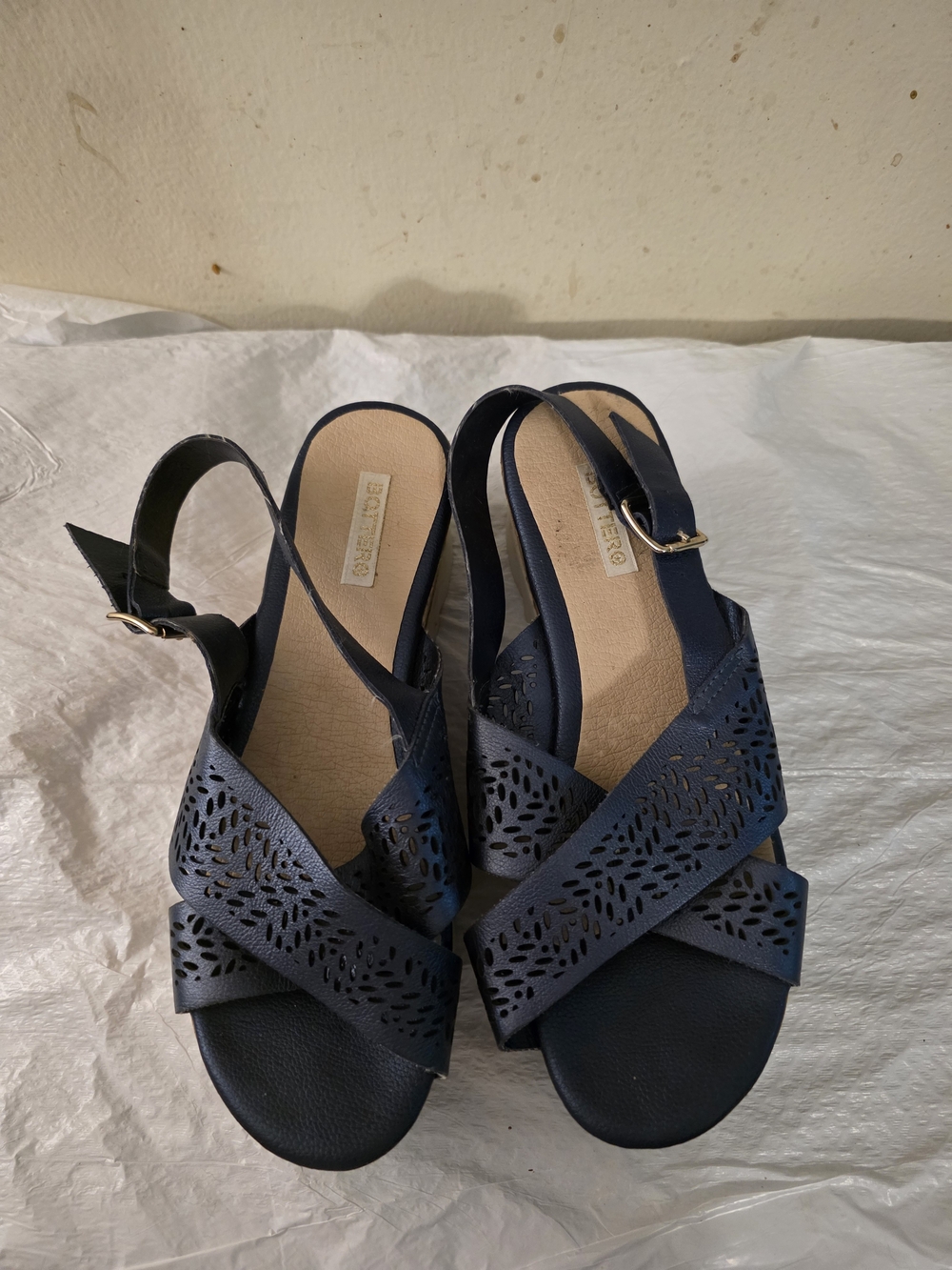 Women's Navy Laser-Cut Cross Strap Slingback Sandals
